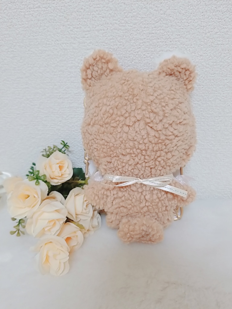 茶くま🐻✕フリル付きピンクリボン🎀 リボンくまブローチ❤