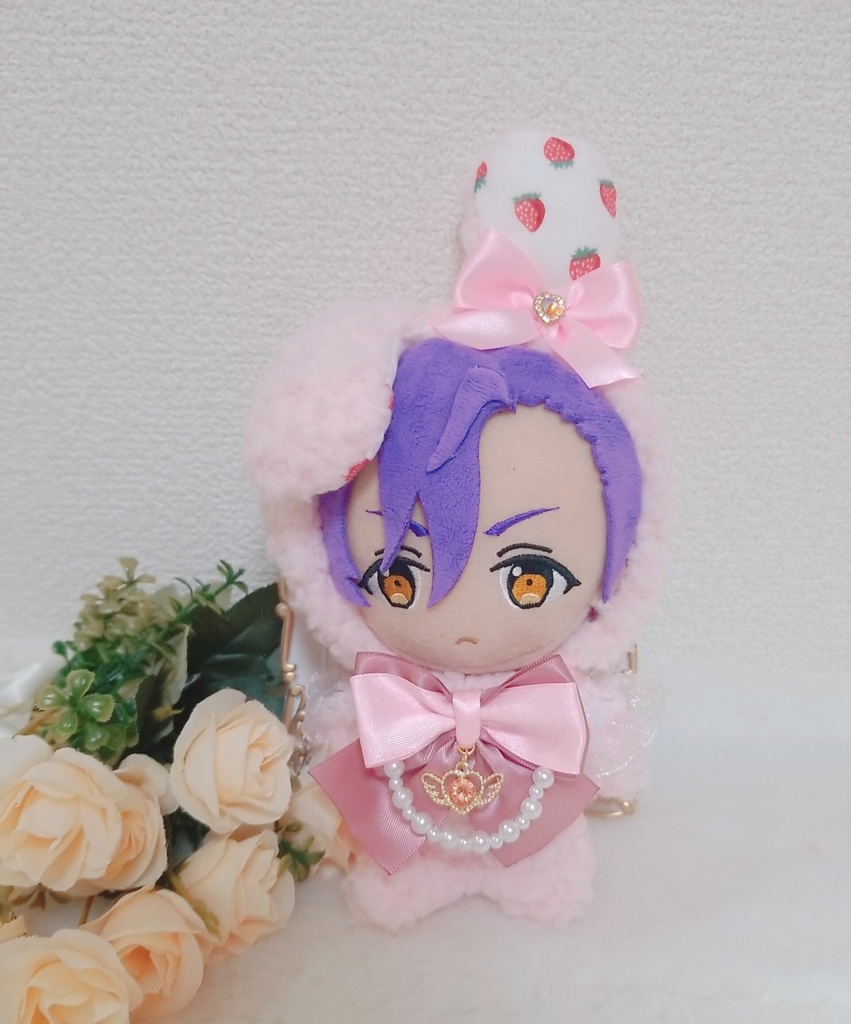 苺ミルクうさぎ🍓🐰✕フリル付きピンクリボン🎀 エンジェルチャーム👼
