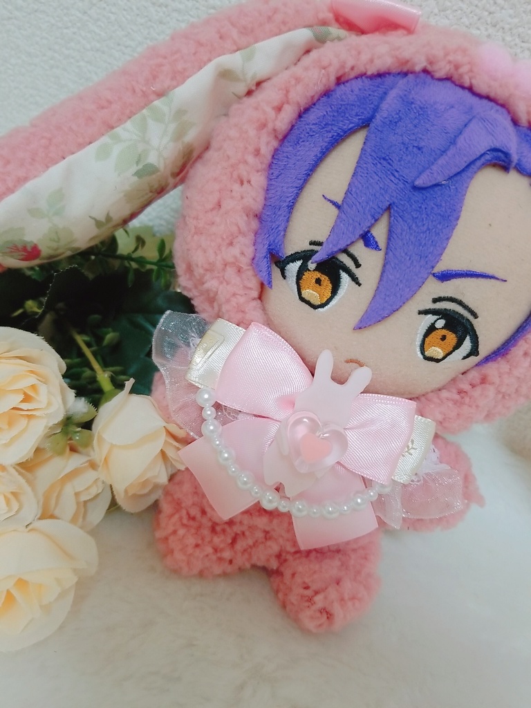 ローズピンクふわふわうさぎ🐰✕フリル付きピンクリボン🎀 ハートうさぎブローチ❤