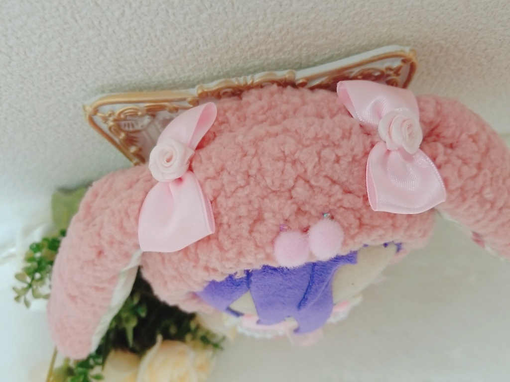 ローズピンクふわふわうさぎ🐰✕フリル付きピンクリボン🎀 ハートうさぎブローチ❤