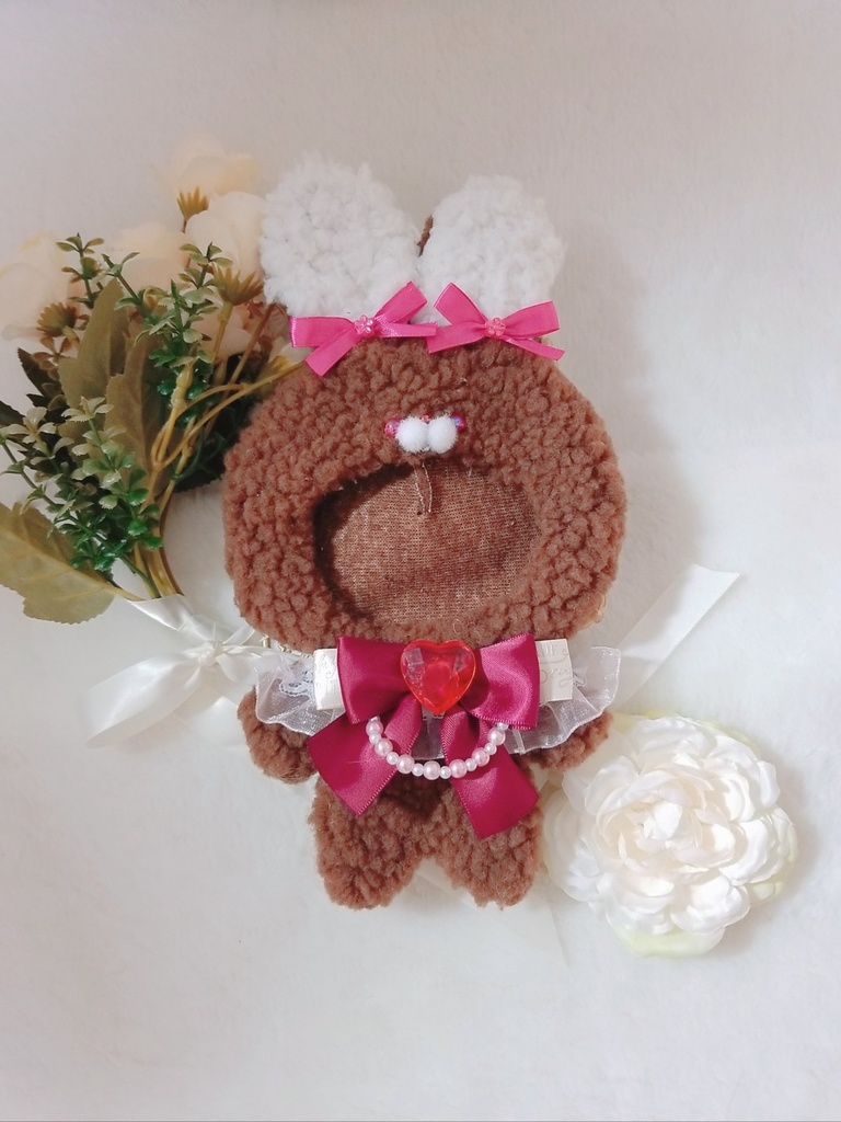 チョコレートうさぎ🐰🍫✕フリル付きワインリボン🎀 赤色ハートキラキラ宝石💎