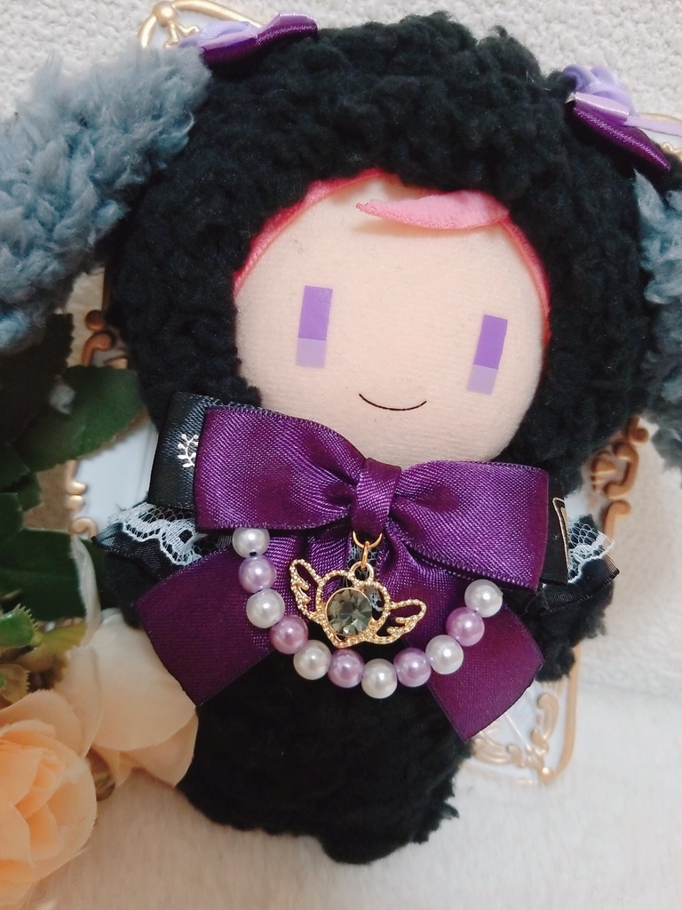 ふわふわ黒うさぎ🐰💜✕紫リボン🎀 ブラックエンジェルチャーム👼🖤