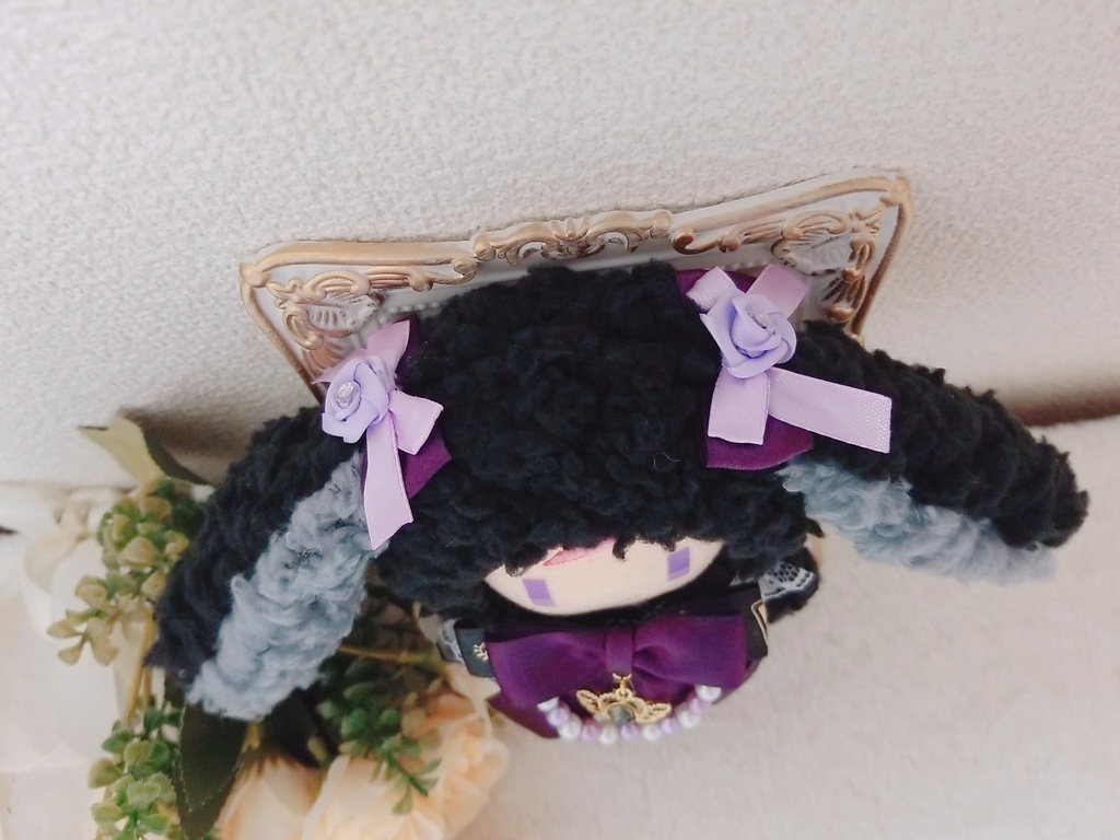 ふわふわ黒うさぎ🐰💜✕紫リボン🎀 ブラックエンジェルチャーム👼🖤