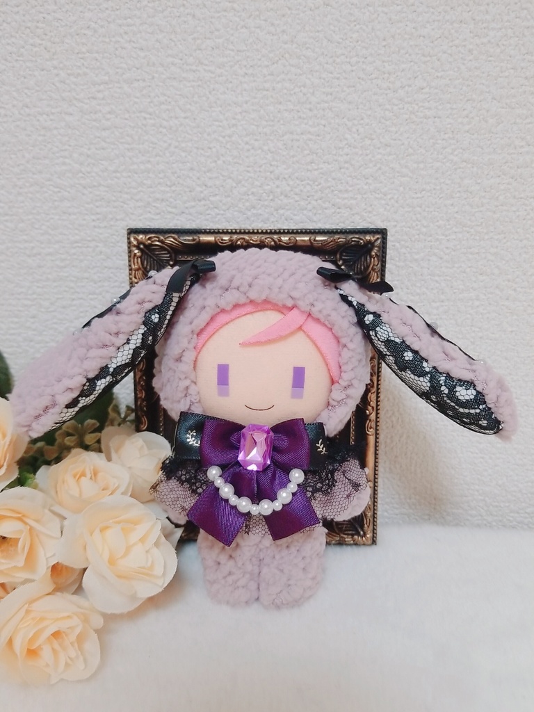 ふわふわゴスロリうさぎ🐰🖤✕フリル付紫リボン🎀キラキラ宝石💎