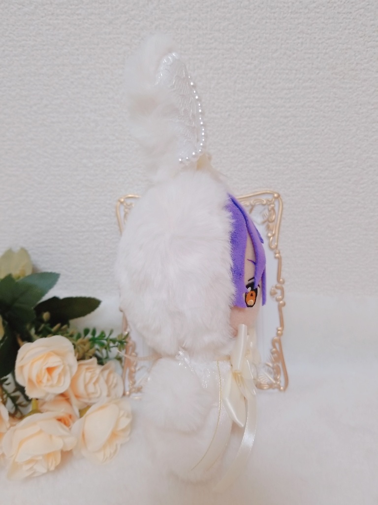 純白うさぎ🐰🕊✕フリル付き白色リボン🎀 お耳パール💎