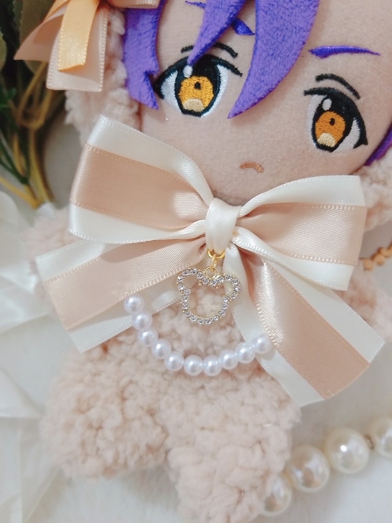 ふわふわ茶くま✕クラッシックリボン🎀ホワイトブリム💝 キラキラくまちゃんチャーム🐻
