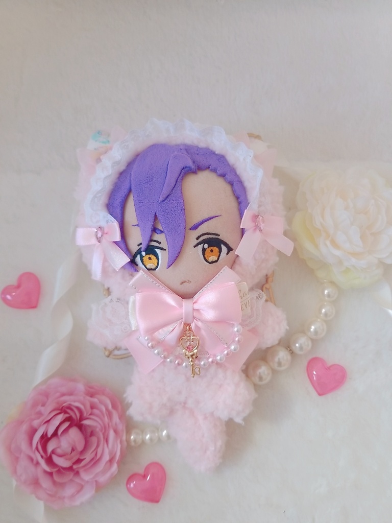 ふわふわ夢ねこ🐾✕ピンクリボン🎀ホワイトブリム💝 ハートの鍵チャーム🔑