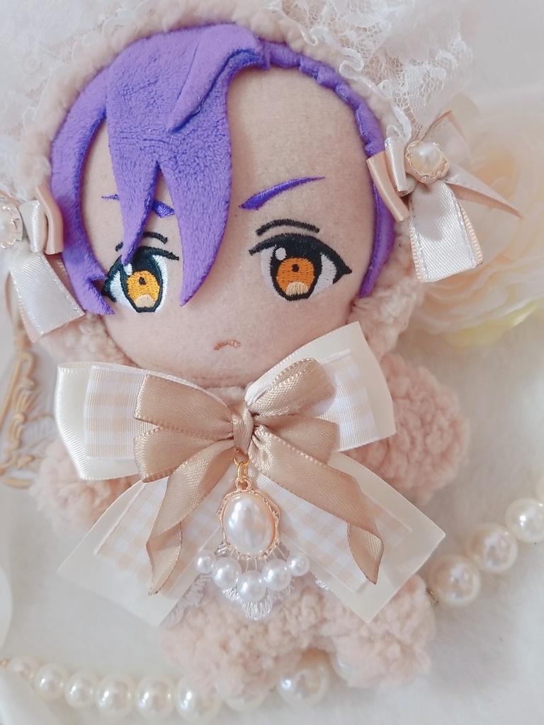 ふわふわアンティークくま✕クラッシックリボン🎀ホワイトブリム💝 パールチャーム🐻