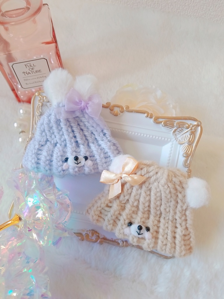 すみれうさぎ🐰💜ニット帽&ふわふわくま🐻💛ニット帽