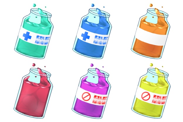 イラスト素材 瓶に入った液体 6色×4種