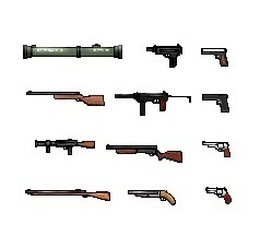 ドット絵素材　銃火器12種 (29-95 x 19-27 px)