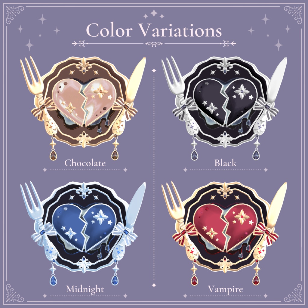 割れたハートの晩餐プレートの髪飾り|Broken Heart Banquet Plate Hair Accessory|【全12種】