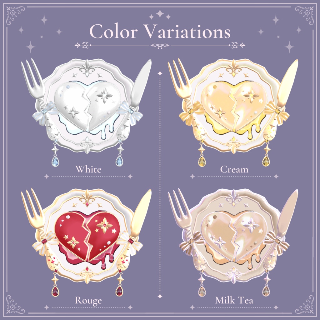 割れたハートの晩餐プレートの髪飾り|Broken Heart Banquet Plate Hair Accessory|【全12種】