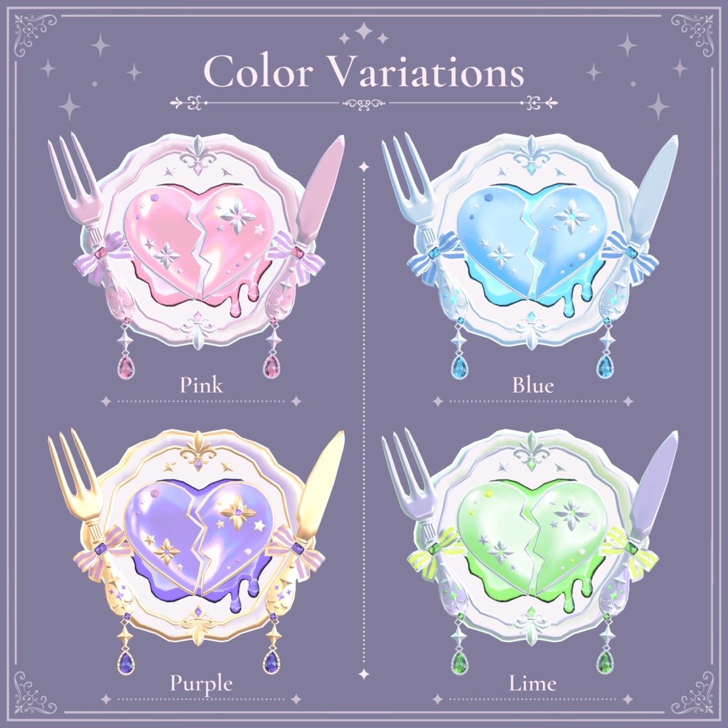 割れたハートの晩餐プレートの髪飾り|Broken Heart Banquet Plate Hair Accessory|【全12種】