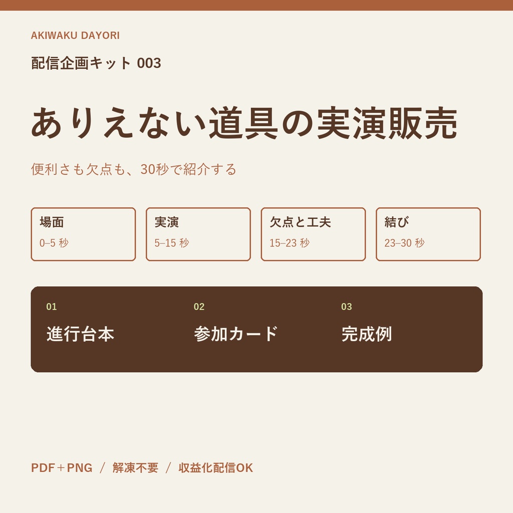 【配信企画・台本】ありえない道具の実演販売|PNGカード6枚付き