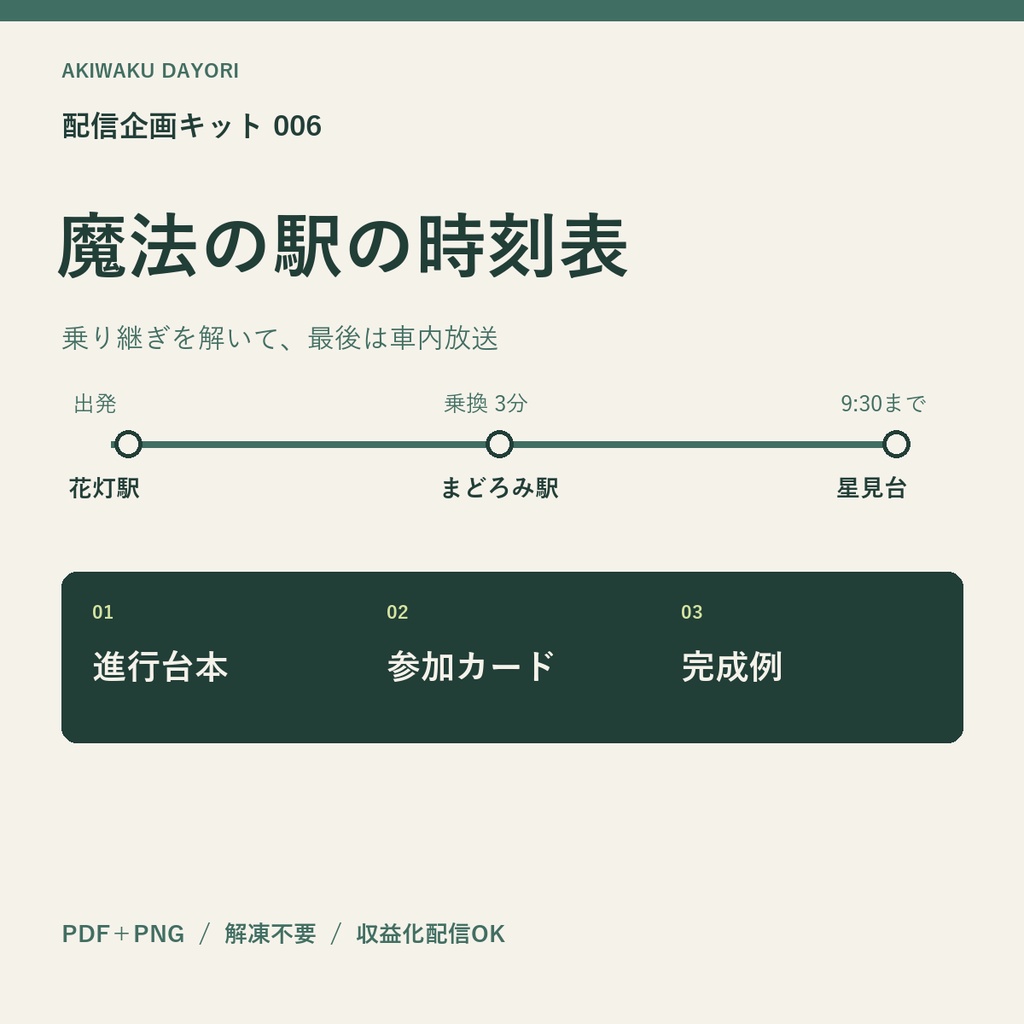 【配信企画・台本】魔法の駅の時刻表｜PNGカード6枚付き