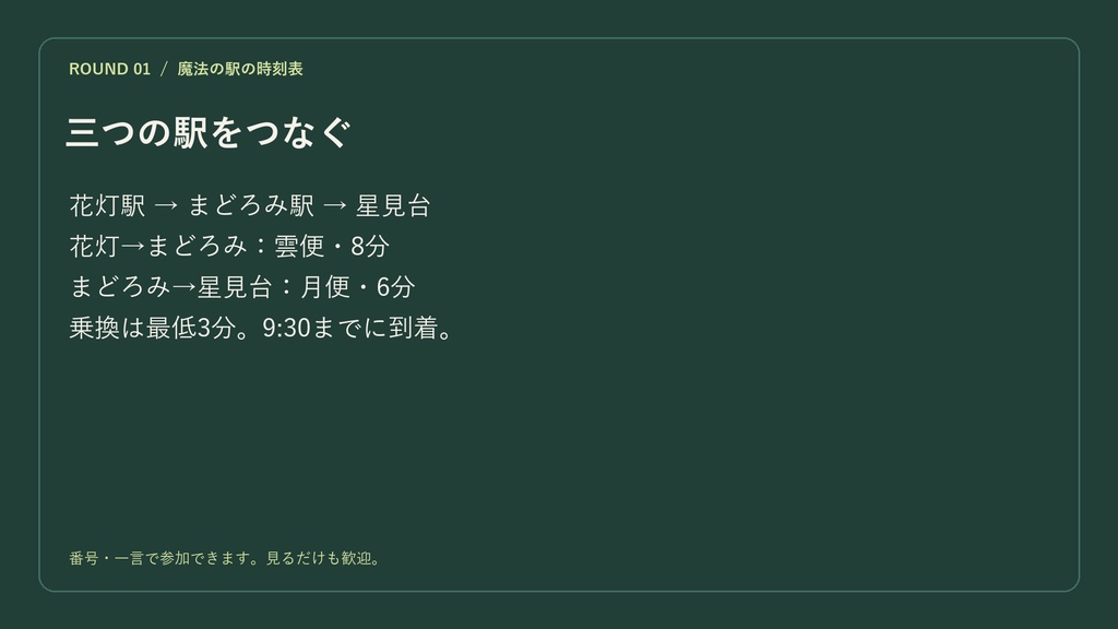 【配信企画・台本】魔法の駅の時刻表|PNGカード6枚付き