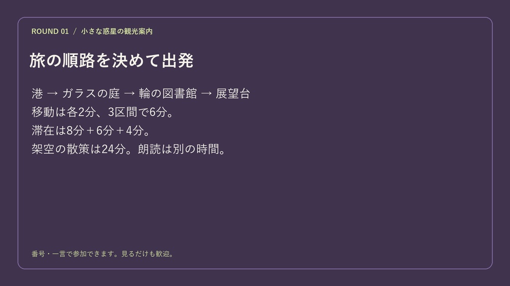 【配信企画・台本】小さな惑星の観光案内|PNGカード6枚付き