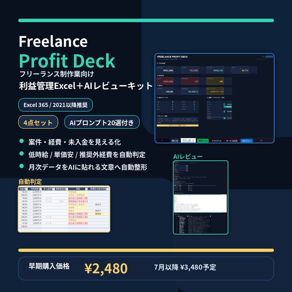 Freelance Profit Deck｜月次利益をAIレビュー用に整える4点セット