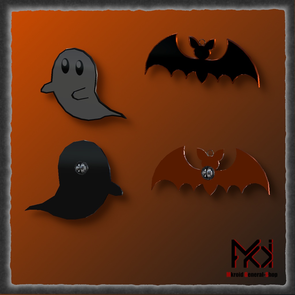 【VRChat想定】こうもり&おばけのピンバッジ【3Dモデル】