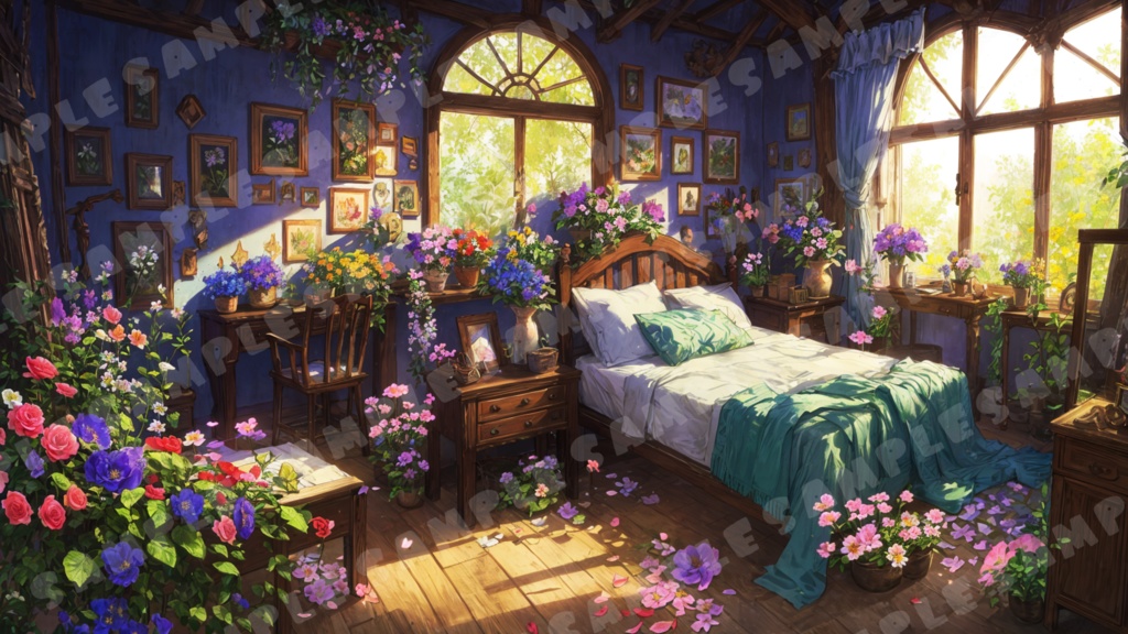 【背景画像】花が咲き乱れる部屋 4種+オマケ