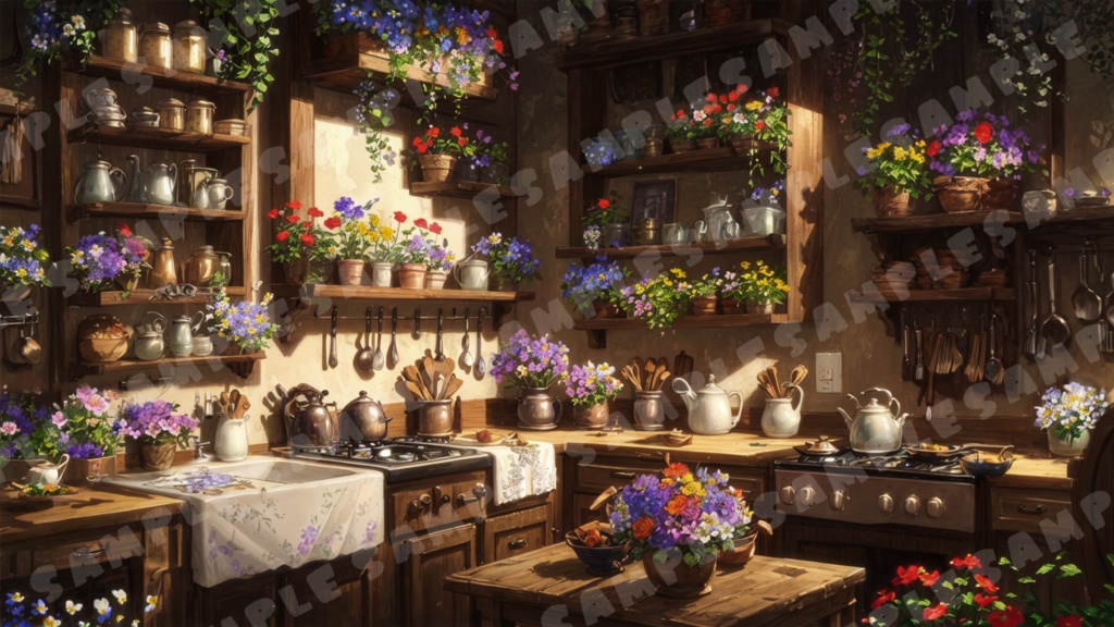 【背景画像】花が咲き乱れる部屋 4種+オマケ