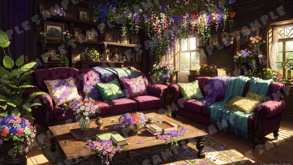 【背景画像】花が咲き乱れる部屋 4種+オマケ