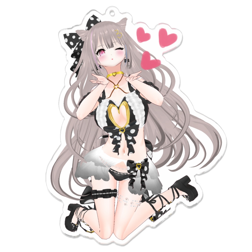 《愛月ここあ》投げKiss♡Black ver.アクリルキーホルダー(裏面コーティング)(Blow a kiss♡Black ver. keychain back side coated)