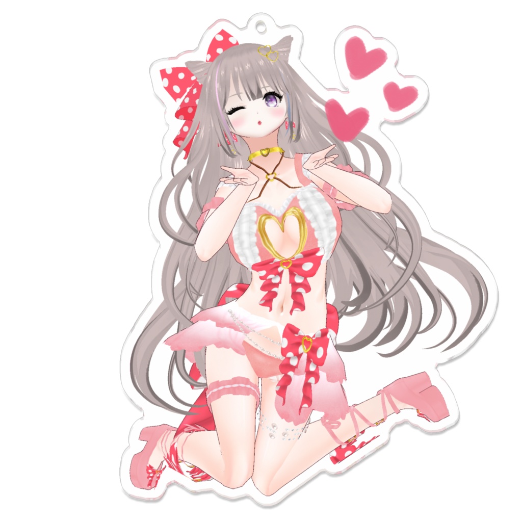 《愛月ここあ》投げKiss♡Pink ver.アクリルキーホルダー(裏面コーティング)(Blow a kiss♡Pink ver. keychain back side coated)