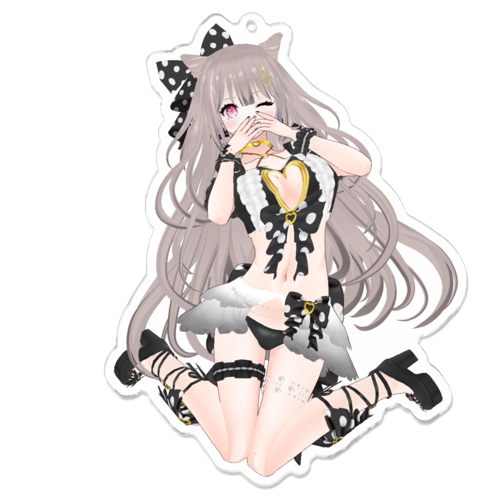 《愛月ここあ》恥ずかしがり♡Black ver.アクリルキーホルダー(裏面コーティング)(embarrassing♡Black ver. keychain back side coated)