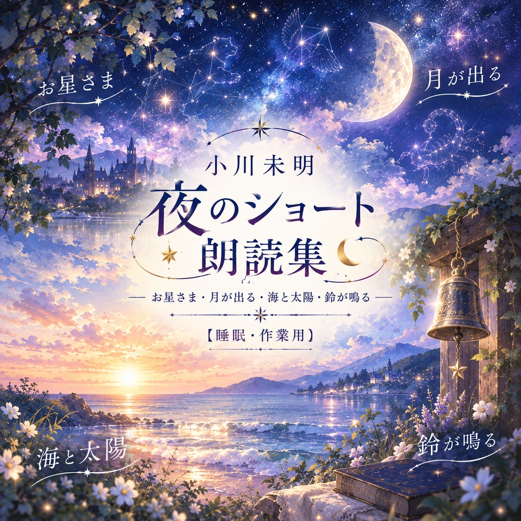 【睡眠導入・作業用】小川未明・夜のショート朗読集『お星さま・月が出る・海と太陽・鈴が鳴る』