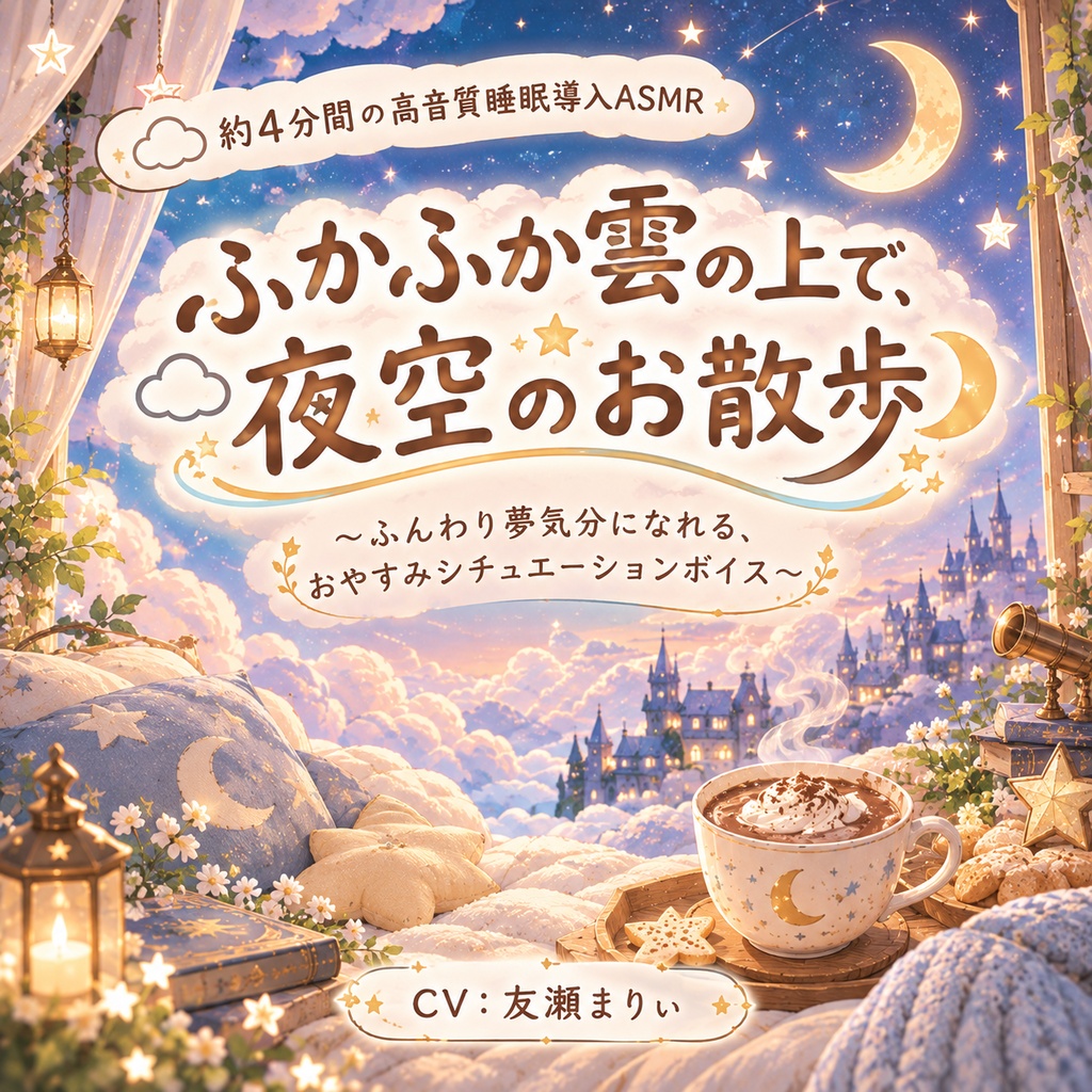 【睡眠導入シチュエーションボイス】ふかふか雲の上で、夜空のお散歩【たっぷり4分超/BGMなし特典付】
