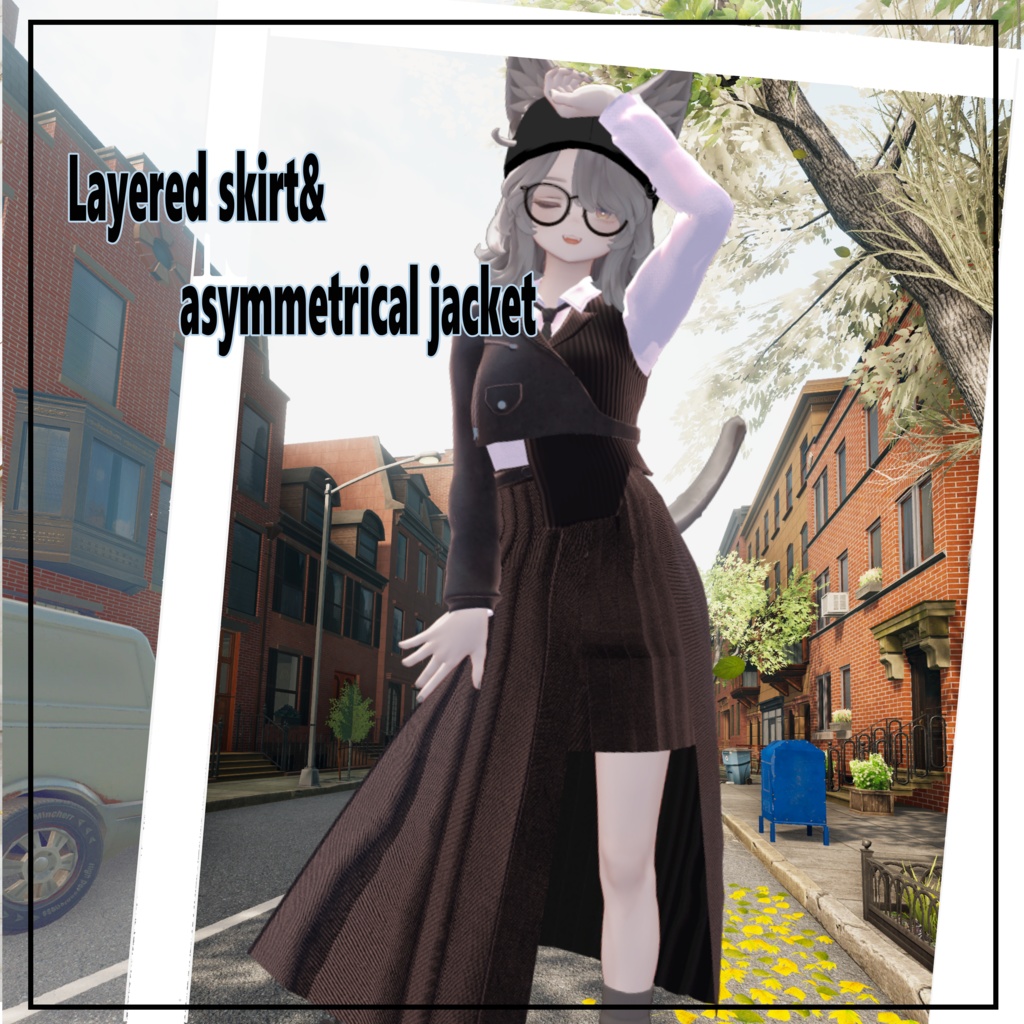 Layered skirt& asymmetrical jacket