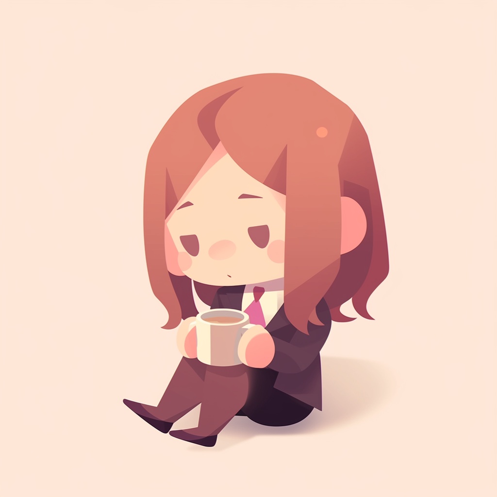 【ゆるかわミニキャラ素材】コーヒーを片手にがんばるOLさん(アイコン5点セット / 商用OK)