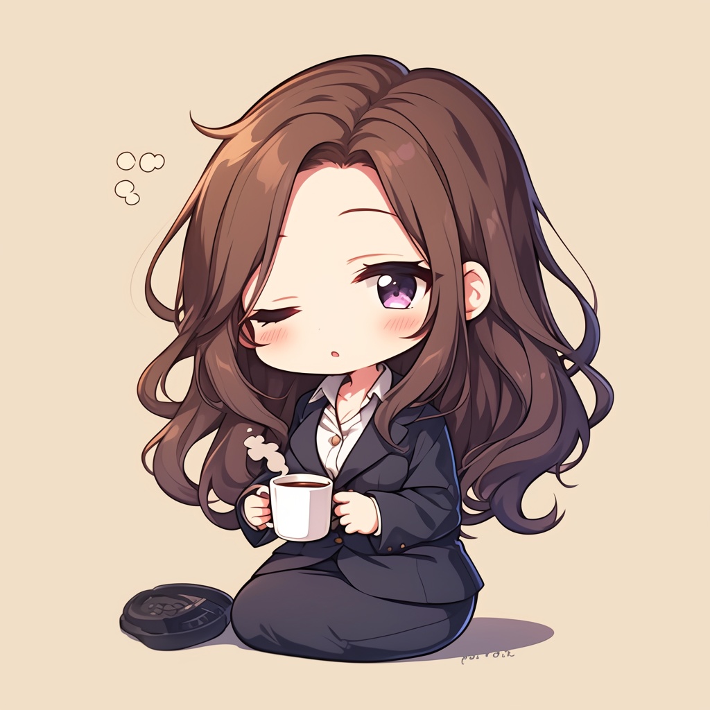 【ゆるかわミニキャラ素材】コーヒーを片手にがんばるOLさん(アイコン5点セット / 商用OK)