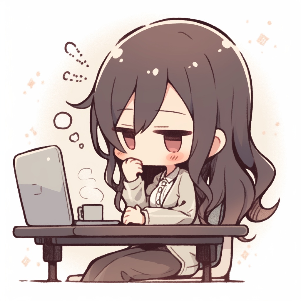 【ゆるかわミニキャラ素材】コーヒーを片手にがんばるOLさん(アイコン5点セット / 商用OK)