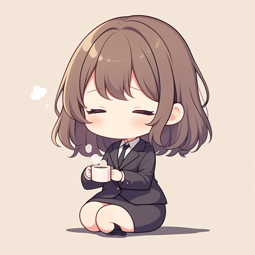 【ゆるかわミニキャラ素材】コーヒーを片手にがんばるOLさん(アイコン5点セット / 商用OK)