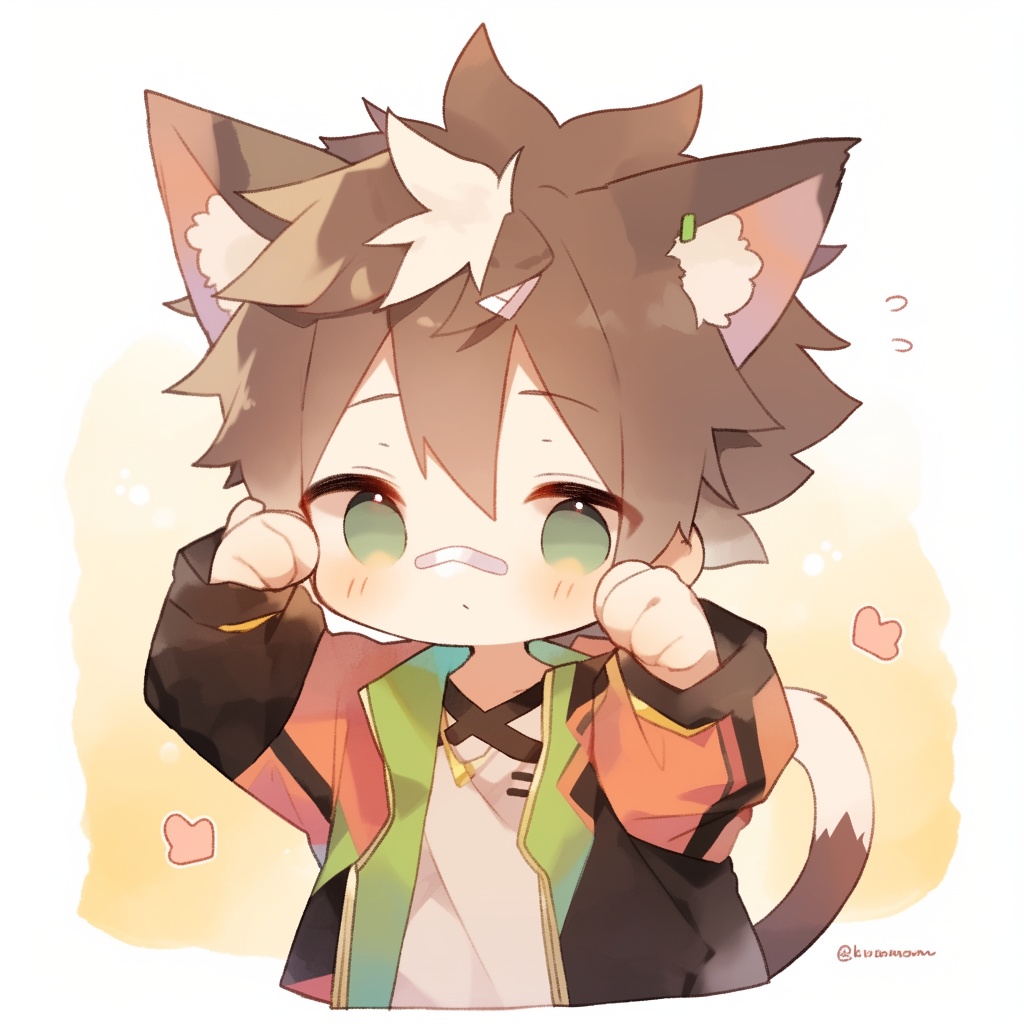 【ミニキャラアイコン素材】いたずら猫耳男子くん(5種セット / 商用利用OK)