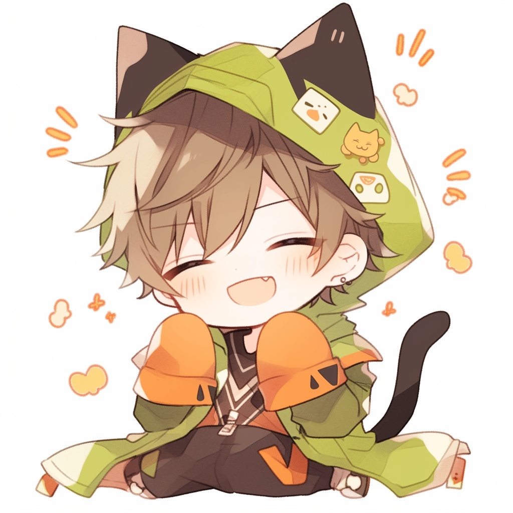 【ミニキャラアイコン素材】いたずら猫耳男子くん(5種セット / 商用利用OK)