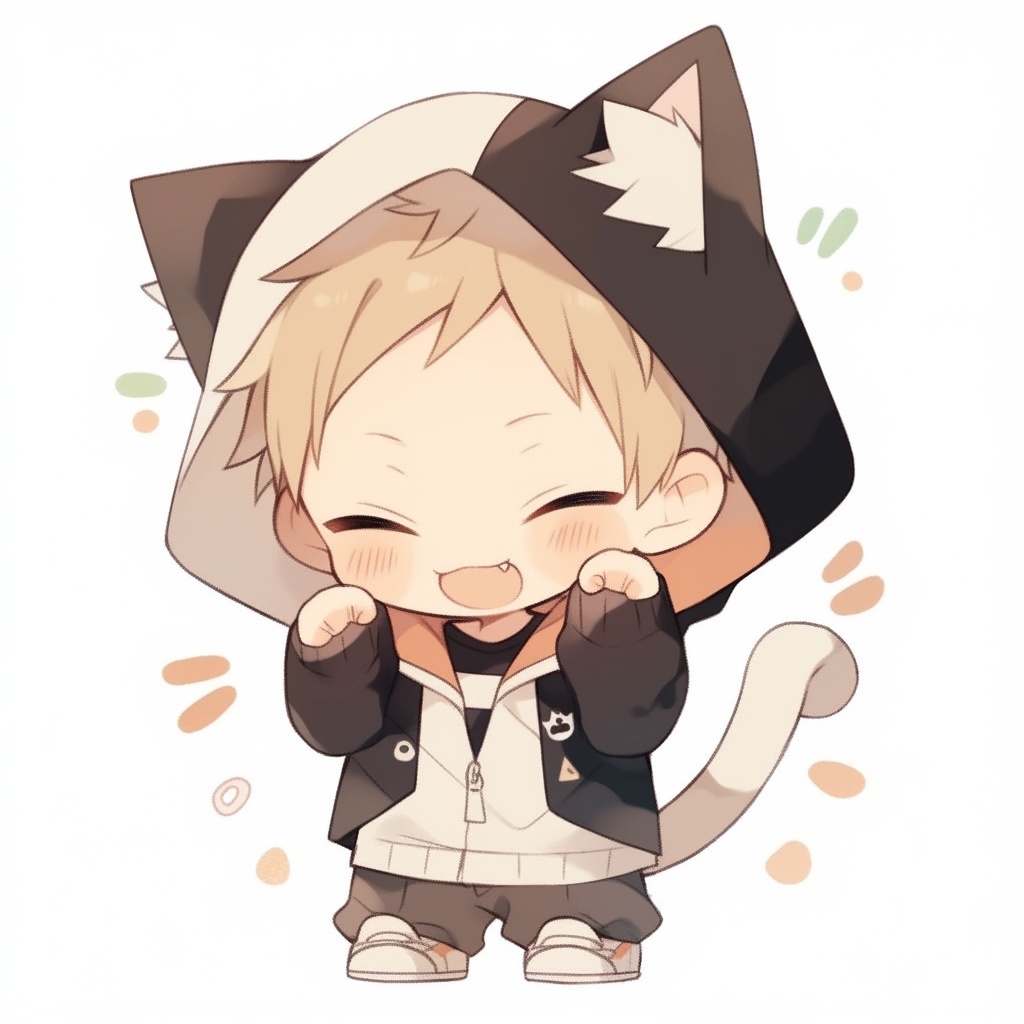 【ミニキャラアイコン素材】いたずら猫耳男子くん(5種セット / 商用利用OK)