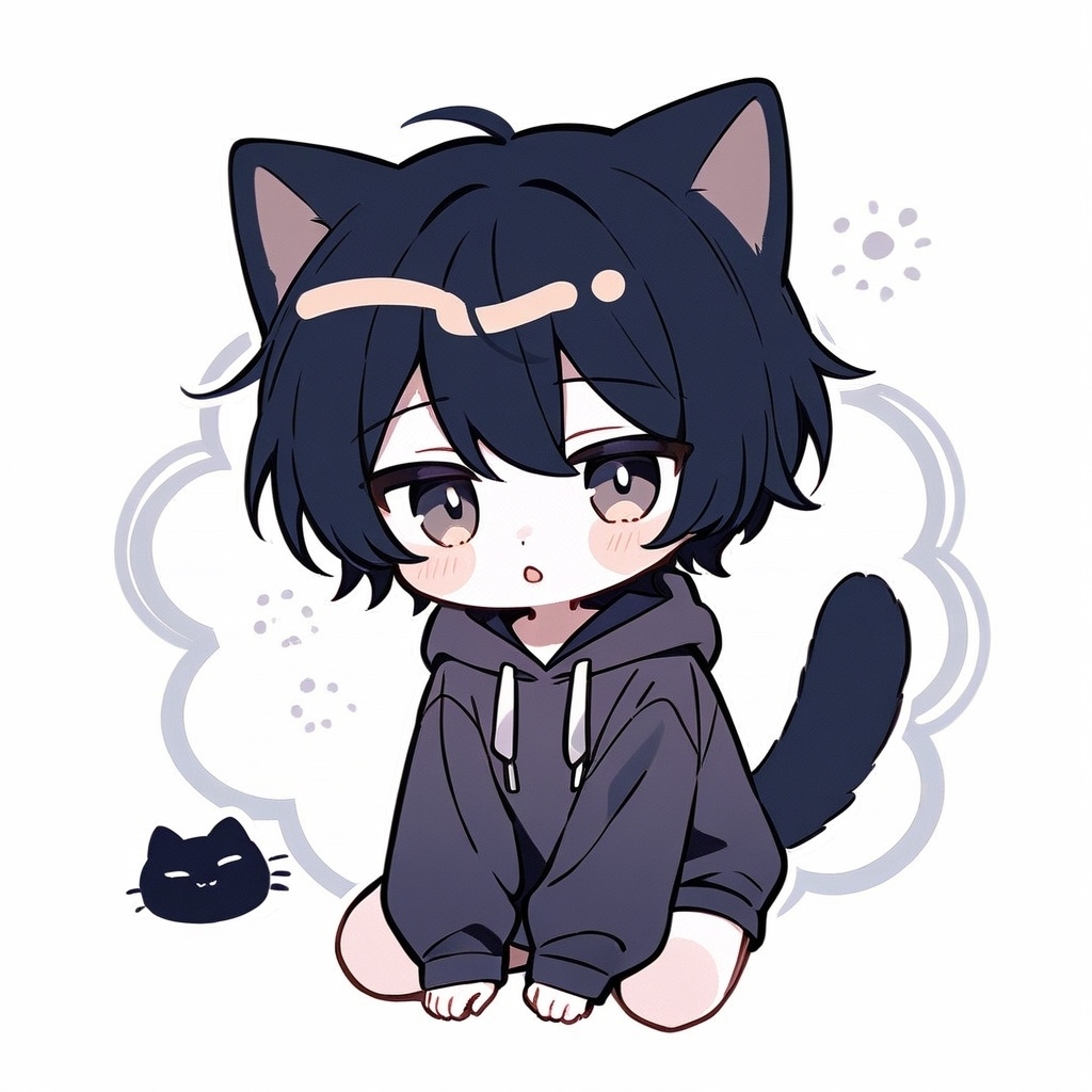 【ミニキャラ素材】だるそうな猫耳男子くん(ダウナー系 / 5種セット / 商用利用OK)