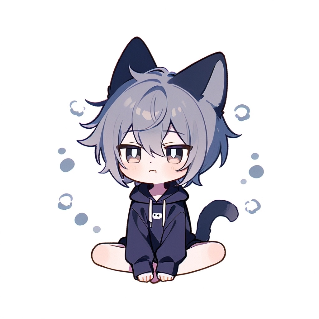 【ミニキャラ素材】だるそうな猫耳男子くん(ダウナー系 / 5種セット / 商用利用OK)