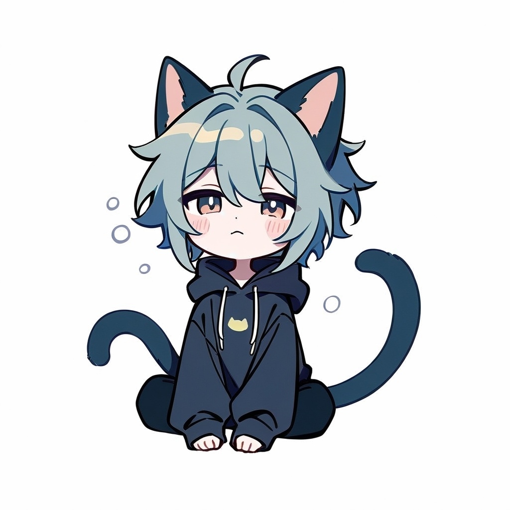 【ミニキャラ素材】だるそうな猫耳男子くん(ダウナー系 / 5種セット / 商用利用OK)
