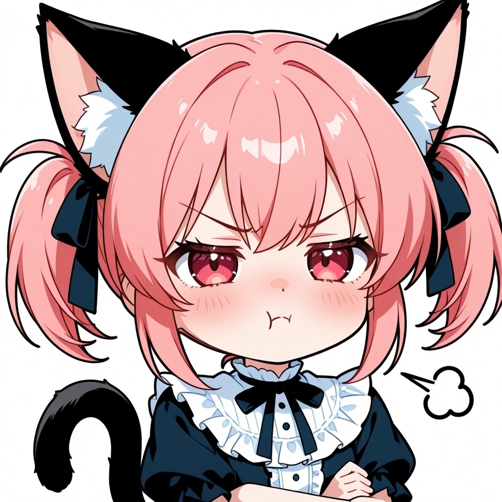 【ミニキャラ素材】ツンツンなのにかわいい猫耳ちゃん（ツンデレ系 / 表情差分あり / 商用OK）