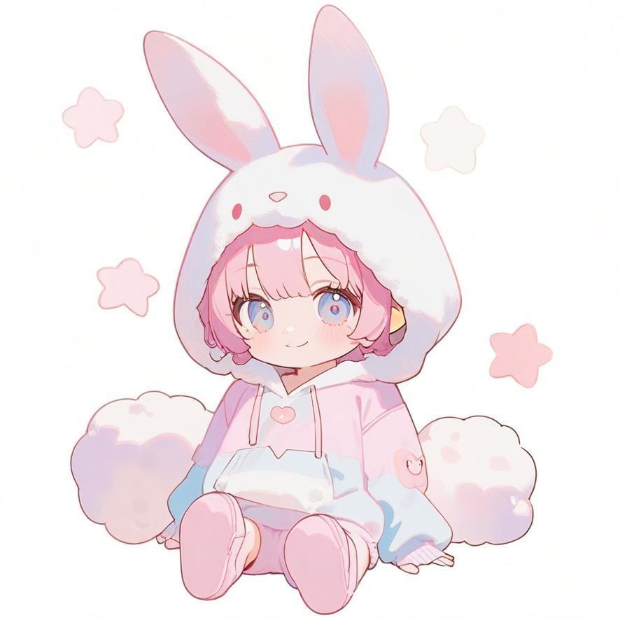 【ミニキャラ素材】もふもふうさぎフードちゃん（5点セット / 商用利用OK）
