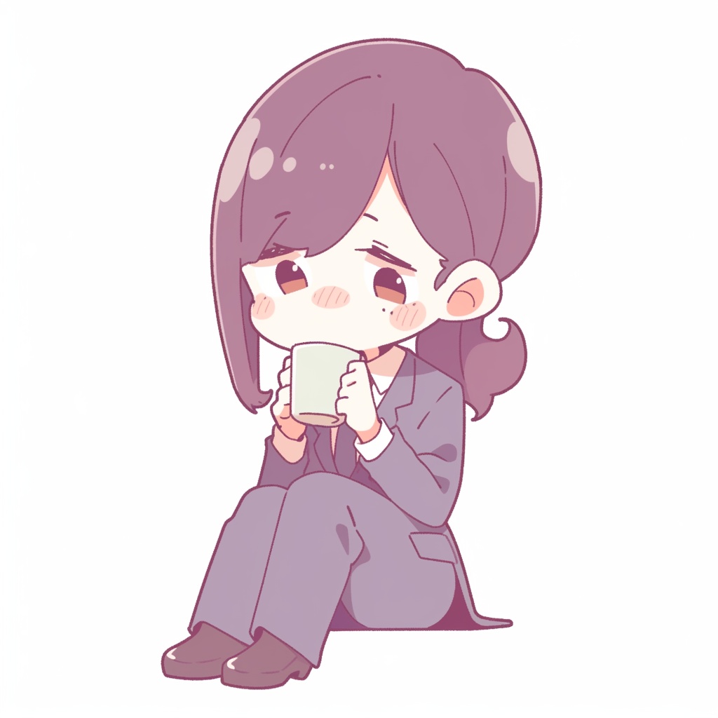 【ゆるかわミニキャラ素材】コーヒーを片手にがんばるOLさん(アイコン5点セット / 商用OK)Part2