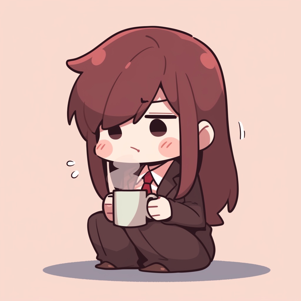 【ゆるかわミニキャラ素材】コーヒーを片手にがんばるOLさん（アイコン5点セット / 商用OK）Part2