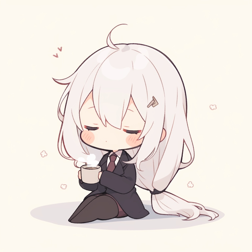 【ゆるかわミニキャラ素材】コーヒーを片手にがんばるOLさん(アイコン5点セット / 商用OK)Part2