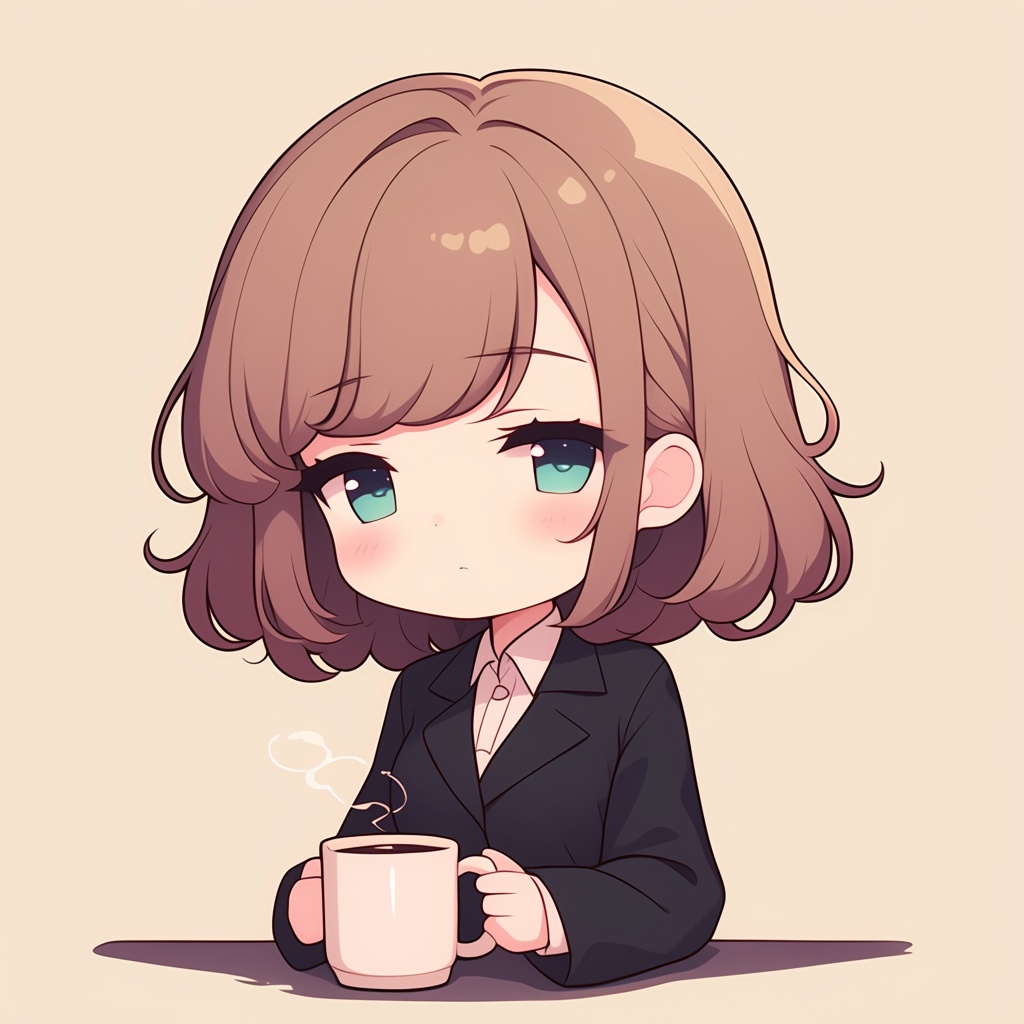 【ゆるかわミニキャラ素材】コーヒーを片手にがんばるOLさん(アイコン5点セット / 商用OK)Part2