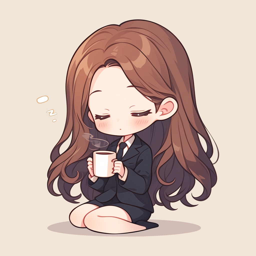 【ゆるかわミニキャラ素材】コーヒーを片手にがんばるOLさん(アイコン5点セット / 商用OK)Part2